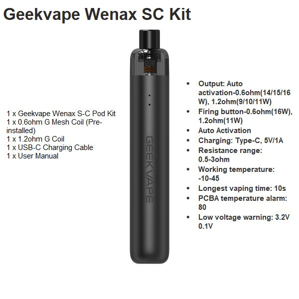 GeekVape Wenax SC Kit 16Watt 1100mAh at Angél Vapes