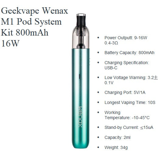 GeekVape Wenax M1 Pod System Kit 800mAh 16W at Angél Vapes