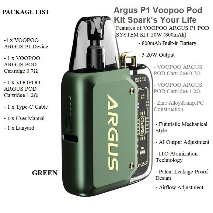 VOOPOO ARGUS P1 POD SYSTEM KIT 20W 800mAh best price Angél Vapes