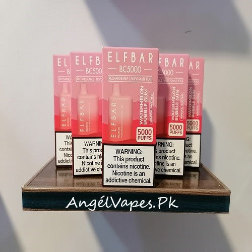 Elfbar BC5000 Disposable Vape 50mg Watermelon Bubble Gum Angél Vapes