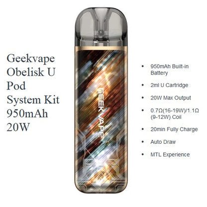 GeekVape Obelisk U Pod Kit 950mAh 20W at Angél Vapes